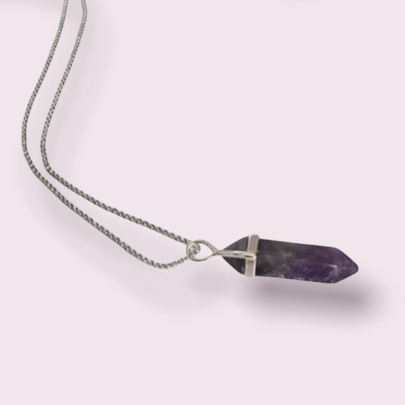 Sold/ Natural Amethyst Crystal Point Pendant with Chain - Picture 5 of 6